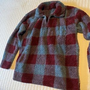 Eddie Bauer Women's Quarter Zip Sweatshirt Harbor Check Print Pullover Top